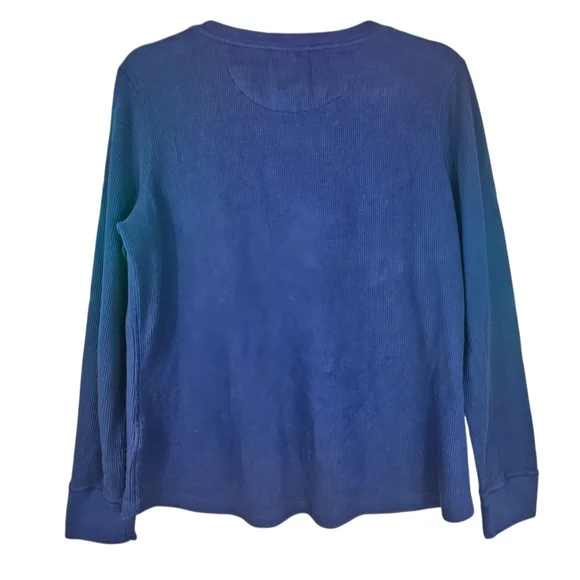 L.L. Bean Women's Royal Blue Long Sleeve Thermal Tee with Plaid Labrador Dog - Picture 2 of 10